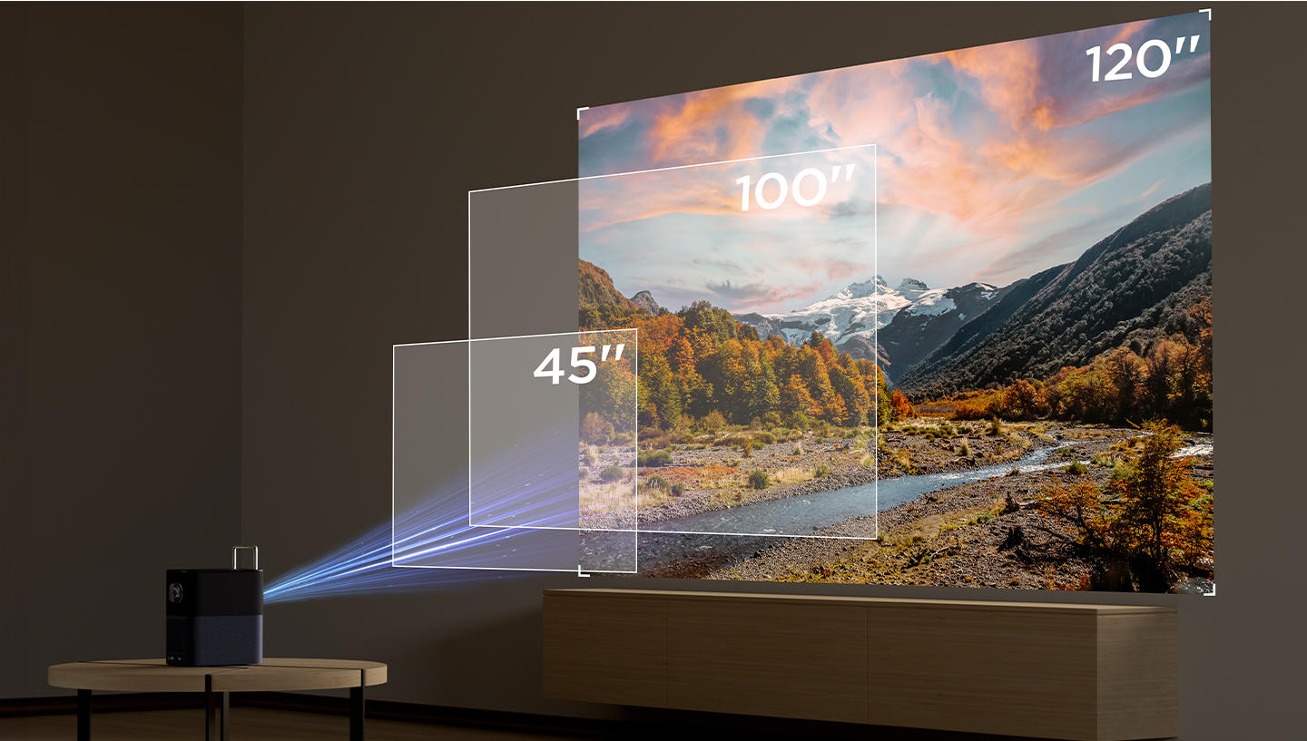 BIG ENTERTAINMENT WITH AN ADJUSTABLE SCREEN SIZE UP TO 120”